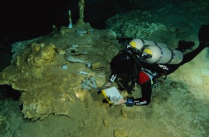 Archaeologists working in flooded cenote