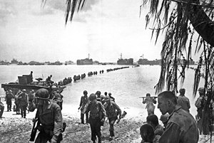 Allied invasion force landing on Saipan beach