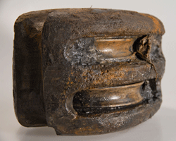 Archaeologists retrieved a double-sheave pulley from the ship's rigging