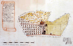 A 1718 map of the Santa Fiora church and its surroundings