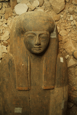 The coffin was carved from sycamore
wood and decorated with hieroglyphs