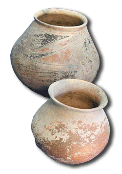Chihuahua pottery is
identified by its tricolor motif
of red and black on an offwhite
or brown background. Trincheras ceramics are relatively plain.